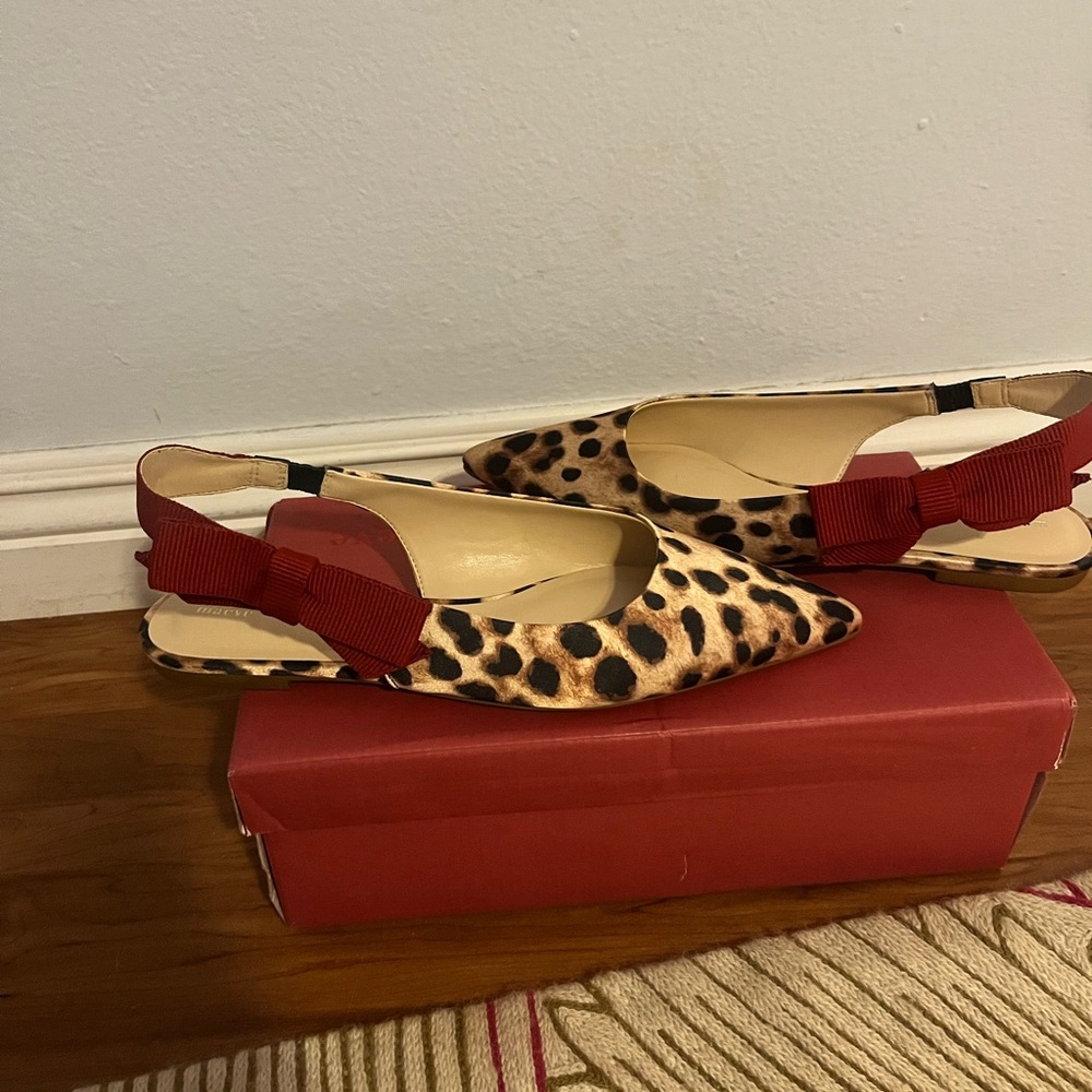 Maeve Leopard Print Flats with Red Bow